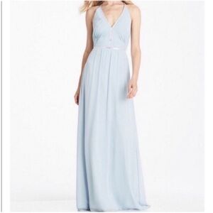 Jenny Packham Lux Chiffon V-Neck X-Back Bridesmaid Dress Mist Blue Size 14